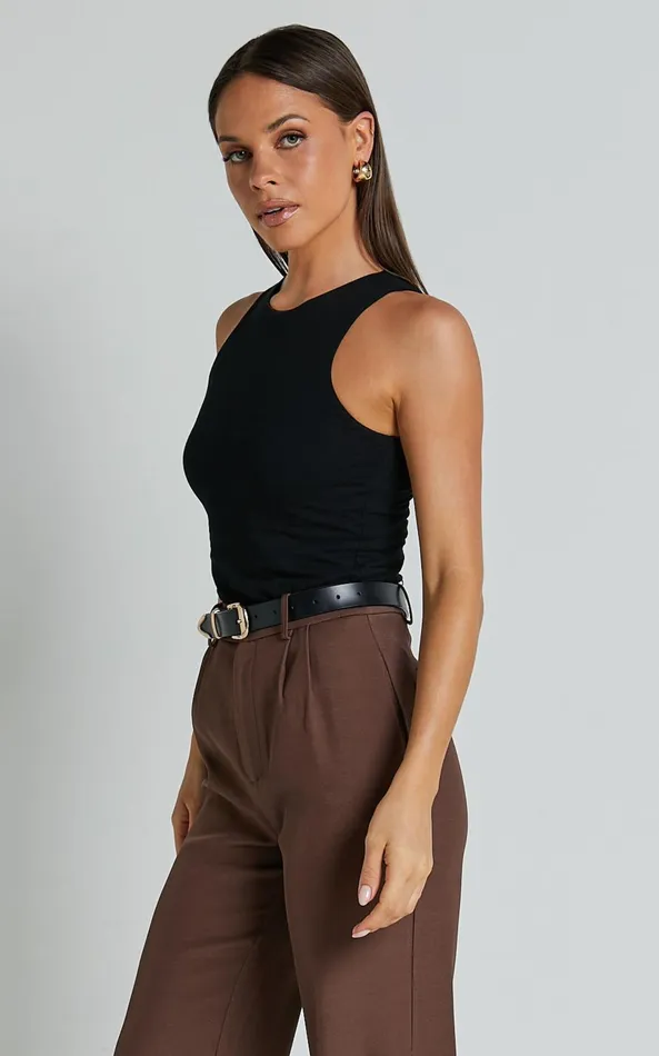 Showpo Cardella Tank 8211 Jersey Long Line Scoop Neck Top In Black Women Curve Clothes