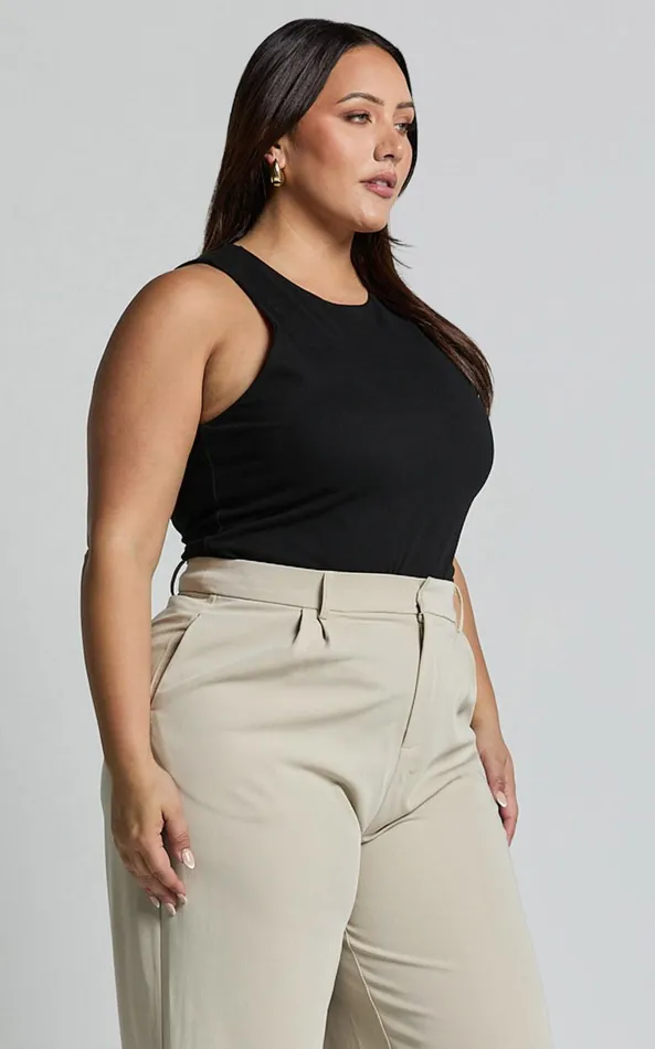 Showpo Cardella Tank 8211 Jersey Long Line Scoop Neck Top In Black Women Curve Clothes