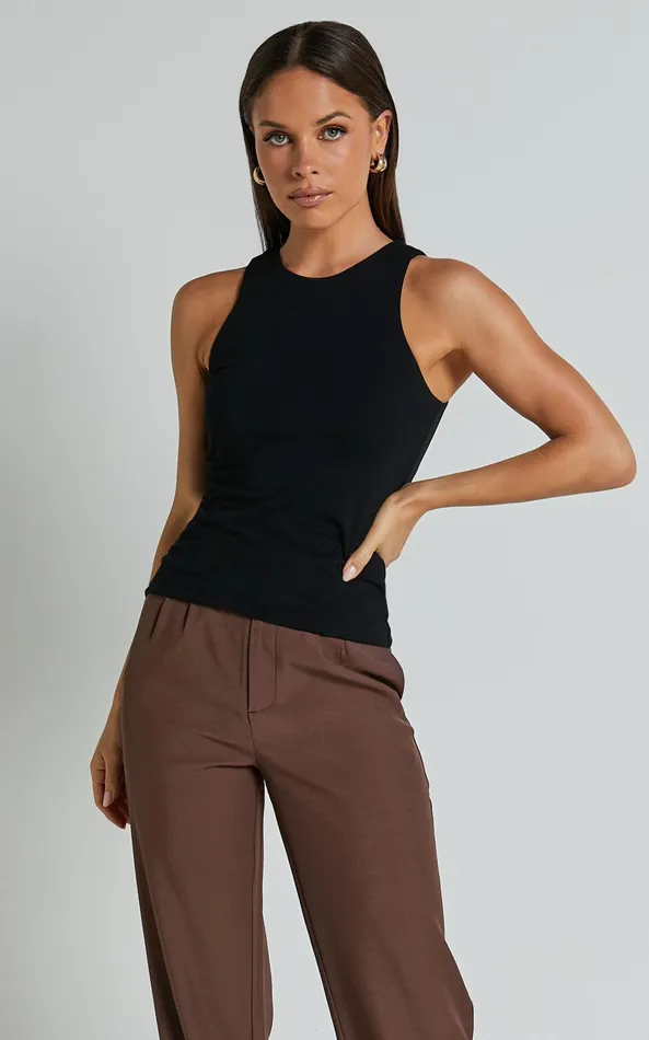 Showpo Cardella Tank 8211 Jersey Long Line Scoop Neck Top In Black Women Curve Clothes