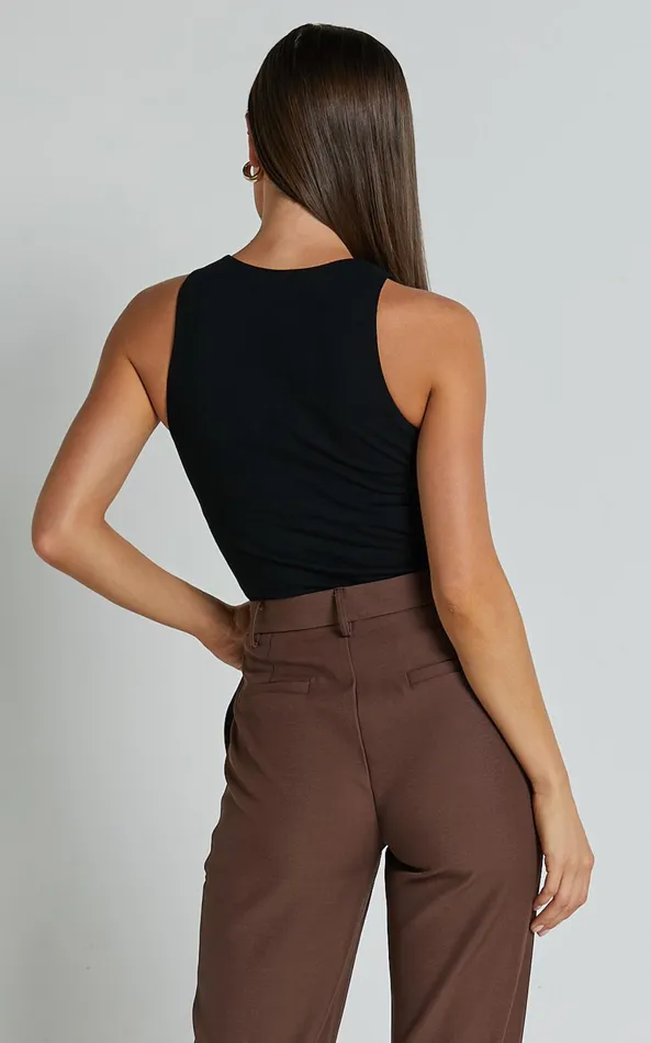 Showpo Cardella Tank 8211 Jersey Long Line Scoop Neck Top In Black Women Curve Clothes