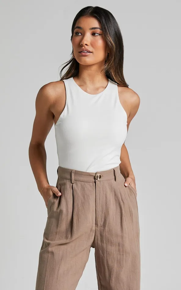Showpo Cardella Tank 8211 Jersey Long Line Scoop Neck Top In White Women Curve Clothes