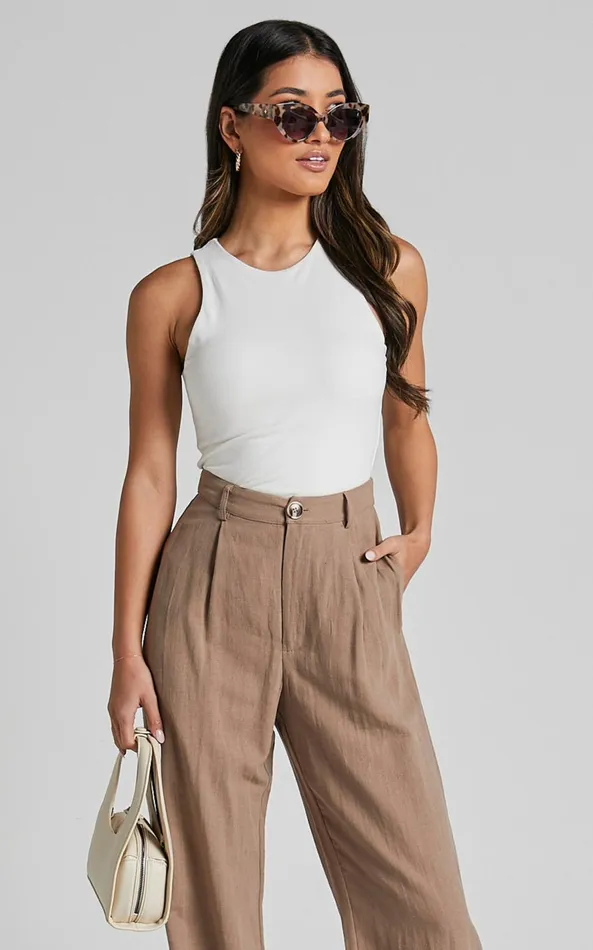 Showpo Cardella Tank 8211 Jersey Long Line Scoop Neck Top In White Women Curve Clothes