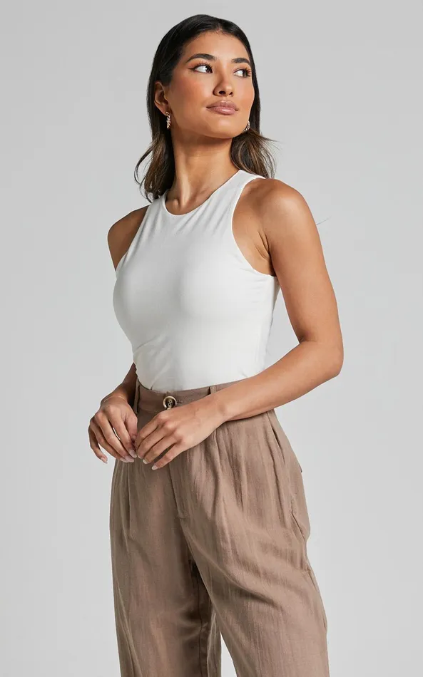 Showpo Cardella Tank 8211 Jersey Long Line Scoop Neck Top In White Women Curve Clothes