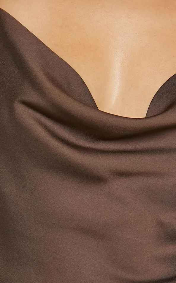Showpo Cardi Top 8211 Cowl Neck Thin Strap Satin Cami Top In Chocolate Women Tops