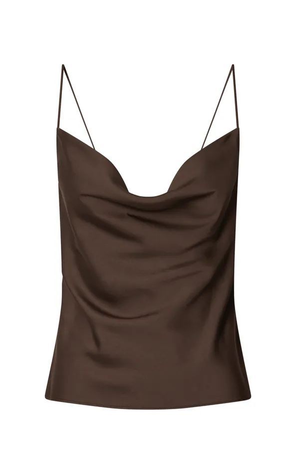 Showpo Cardi Top 8211 Cowl Neck Thin Strap Satin Cami Top In Chocolate Women Tops