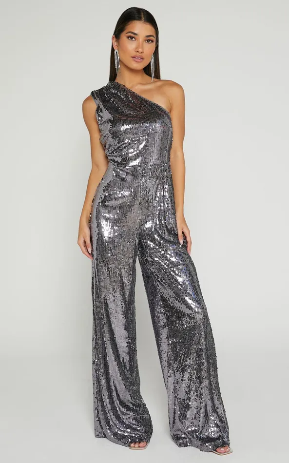 Showpo Carissa Jumpsuit 8211 One Shoulder Sequin Jumpsuit In Gunmetal Women Jumpsuits Showpo Carissa Jumpsuit 8211 One Shoulder Sequin Jumpsuit In Gunmetal Women Jumpsuits