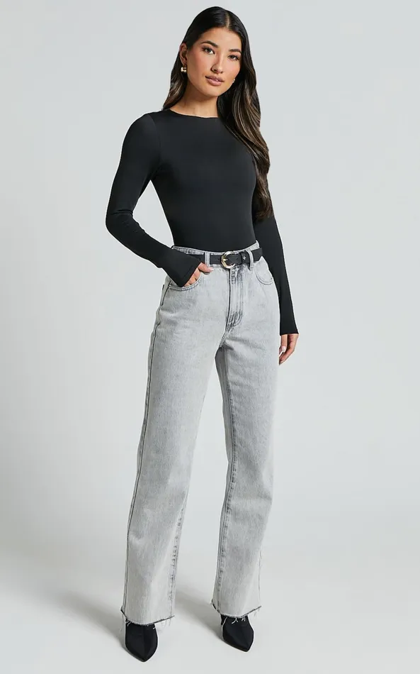 Showpo Carla Bodysuit 8211 Long Sleeve Open Back Bodysuit In Black Women Tops