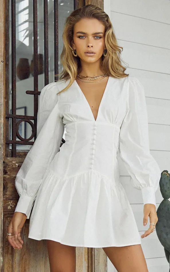 Showpo Carlyle Mini Dress 8211 Long Sleeve Corset Dress In White Women Curve Clothes