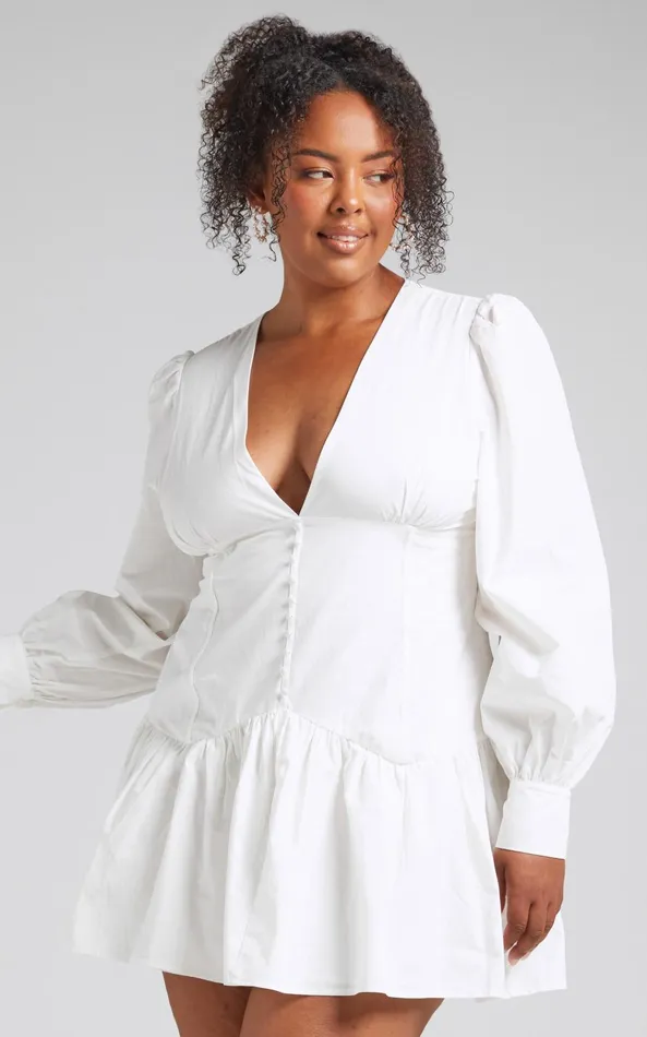 Showpo Carlyle Mini Dress 8211 Long Sleeve Corset Dress In White Women Curve Clothes
