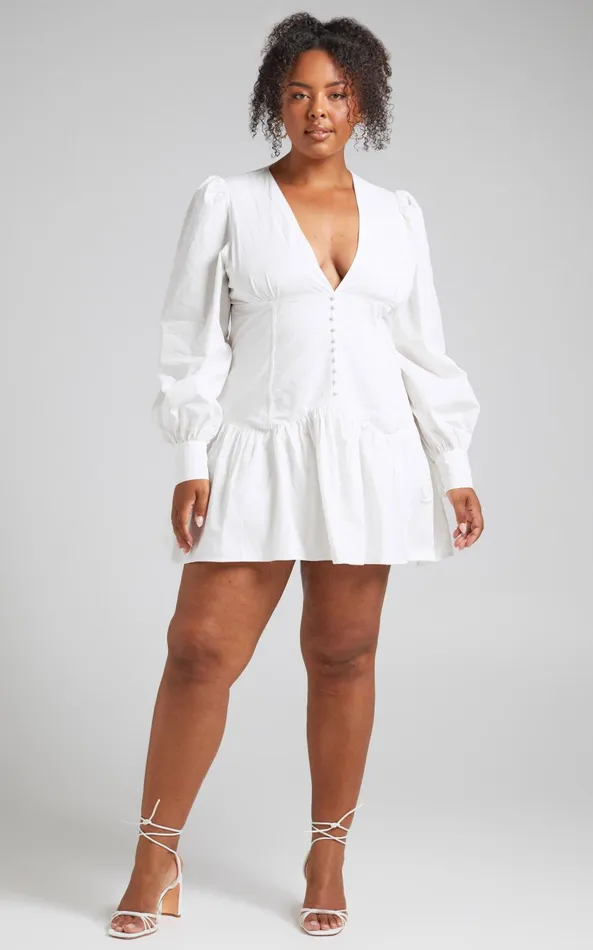 Showpo Carlyle Mini Dress 8211 Long Sleeve Corset Dress In White Women Curve Clothes