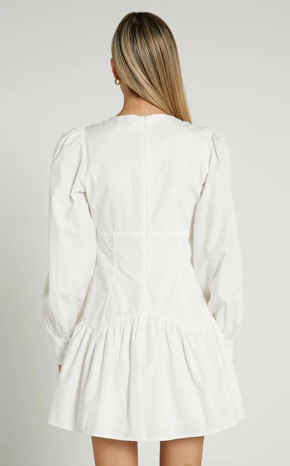 Showpo Carlyle Mini Dress 8211 Long Sleeve Corset Dress In White Women Curve Clothes