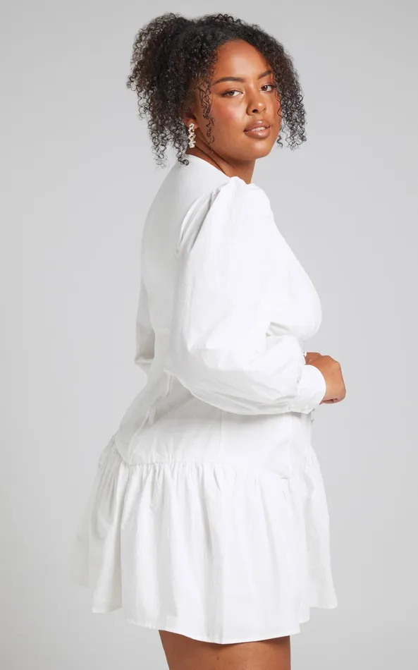 Showpo Carlyle Mini Dress 8211 Long Sleeve Corset Dress In White Women Curve Clothes