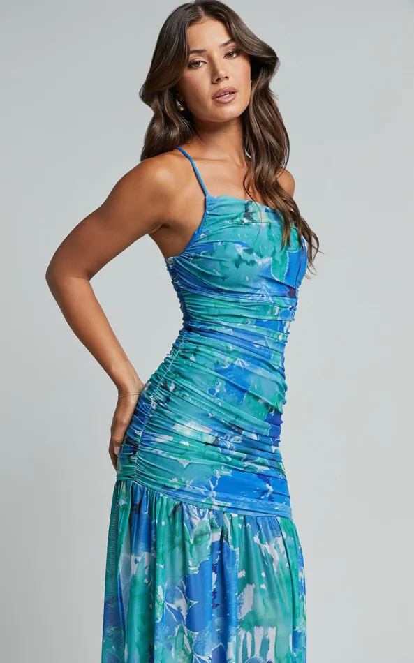 Showpo Carlyn Midi Dress 8211 One Shoulder Ruched Dropped Waist Dress In Green Women Dresses