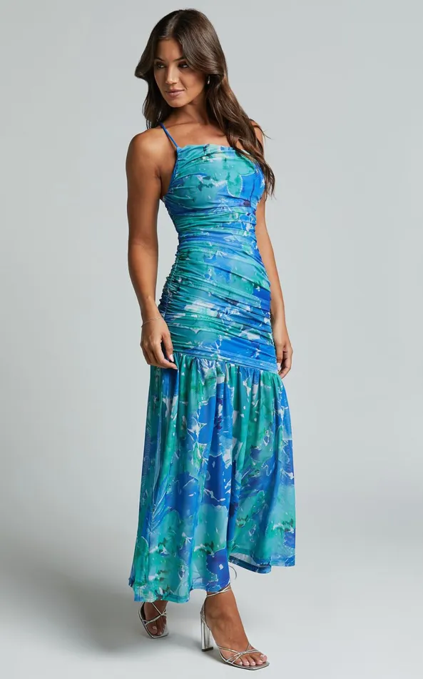 Showpo Carlyn Midi Dress 8211 One Shoulder Ruched Dropped Waist Dress In Green Women Dresses