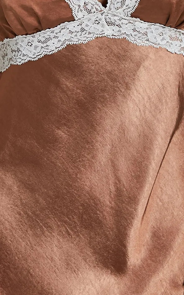 Showpo Carmela Midi Dress 8211 Long Sleeve V Neck Lace Detail Dress In Chocolate Women Dresses