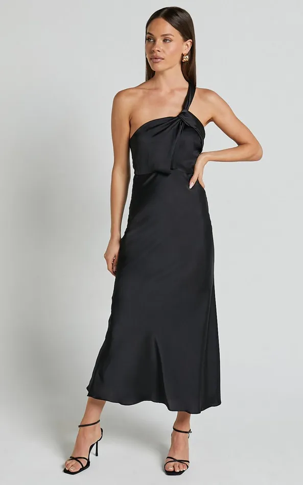 Showpo Carmella Midi Dress 8211 One Shoulder Twist Detail Dress In Black Women Dresses Showpo Carmella Midi Dress 8211 One Shoulder Twist Detail Dress In Black Women Dresses