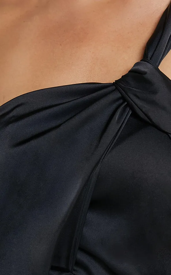 Showpo Carmella Midi Dress 8211 One Shoulder Twist Detail Dress In Black Women Dresses