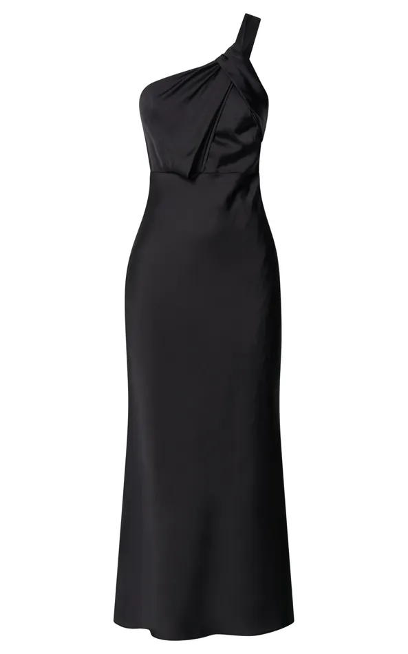 Showpo Carmella Midi Dress 8211 One Shoulder Twist Detail Dress In Black Women Dresses