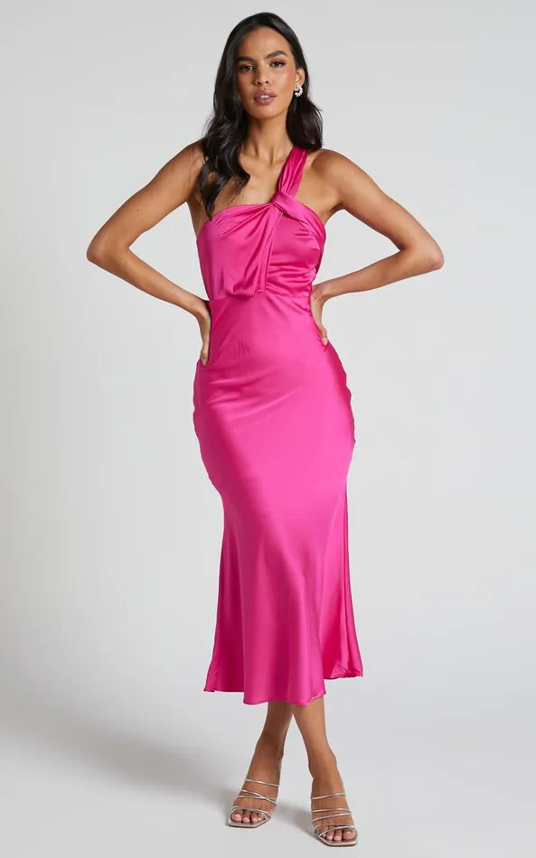 Showpo Carmella Midi Dress 8211 One Shoulder Twist Detail Dress In Fuchsia Women Dresses Showpo Carmella Midi Dress 8211 One Shoulder Twist Detail Dress In Fuchsia Women Dresses