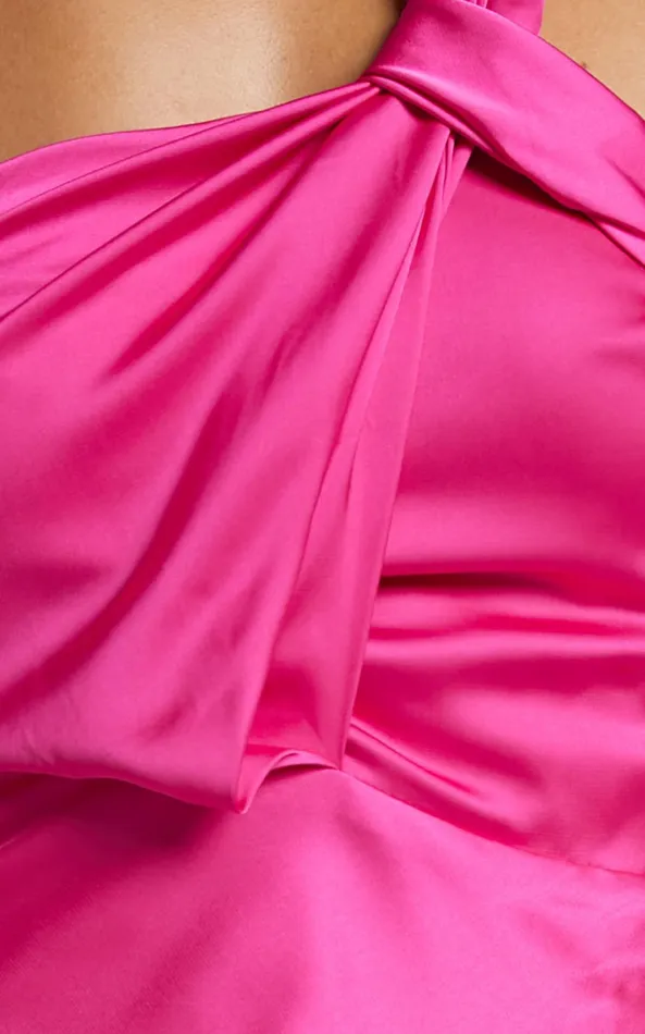 Showpo Carmella Midi Dress 8211 One Shoulder Twist Detail Dress In Fuchsia Women Dresses