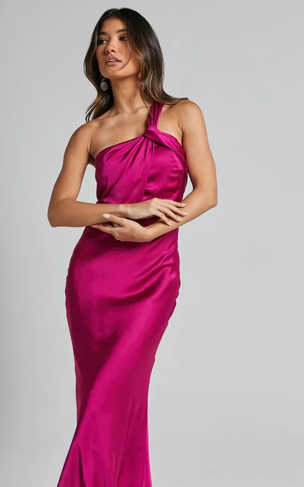 Showpo Carmella Midi Dress 8211 One Shoulder Twist Detail Dress In Grape Women Dresses