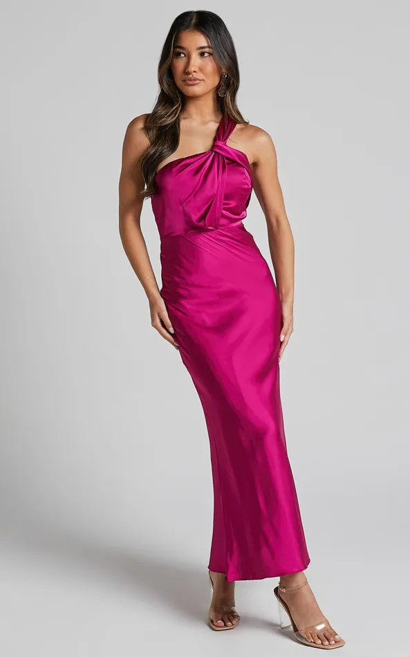 Showpo Carmella Midi Dress 8211 One Shoulder Twist Detail Dress In Grape Women Dresses