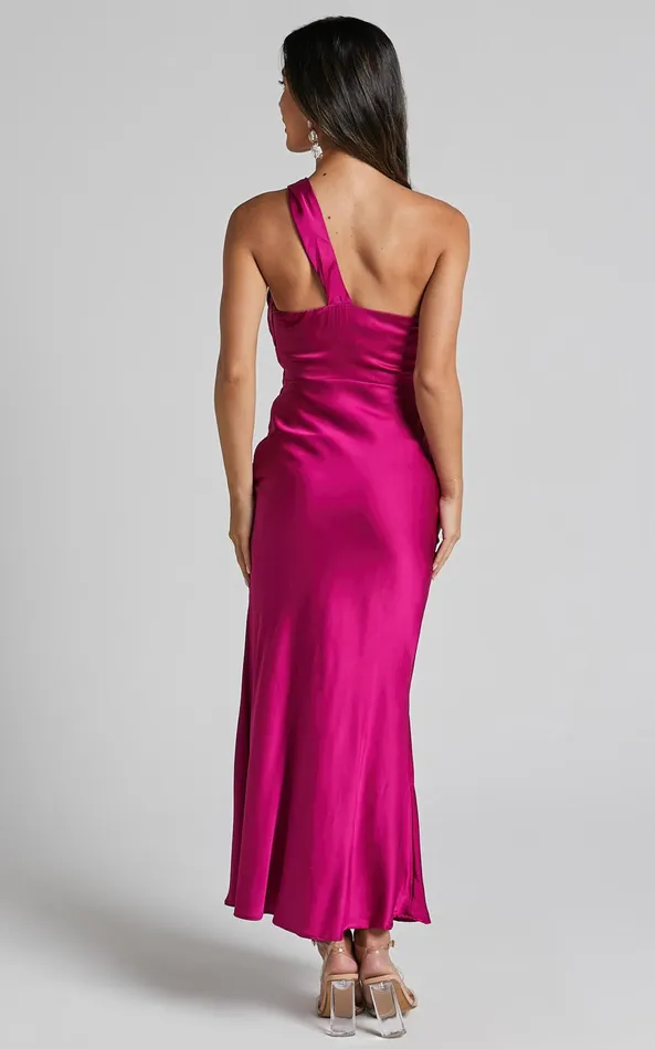 Showpo Carmella Midi Dress 8211 One Shoulder Twist Detail Dress In Grape Women Dresses