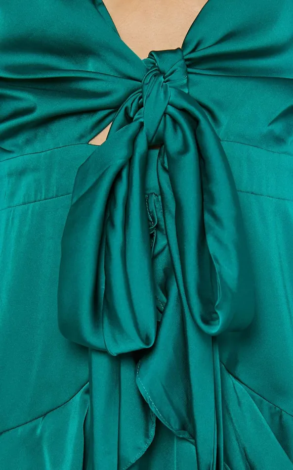 Showpo Carmella Mini Dress 8211 Plunge Neck Short Flutter Sleeve Dress In Emerald Women Dresses