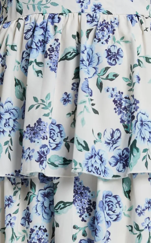 Showpo Caro Midi Dress 8211 One Shoulder Tiered Dress In Blue Floral Women Dresses