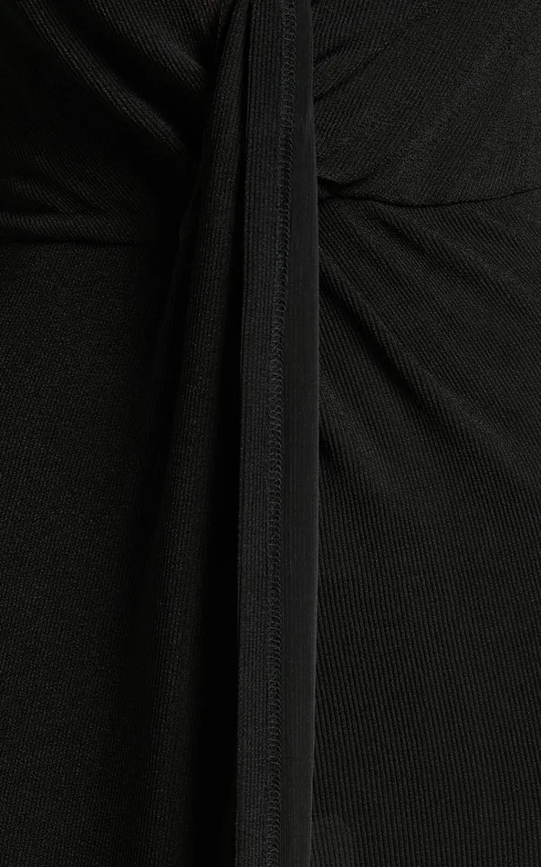 Showpo Carollyn Midi Dress 8211 Long Sleeve Front Twist Plunge Dress In Black Women Dresses