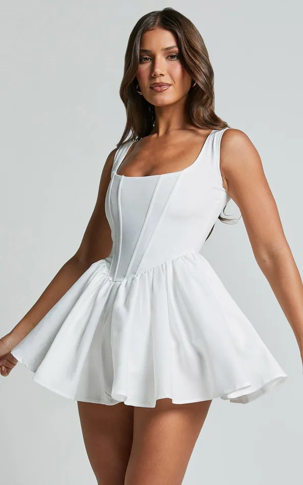 Showpo Carolyn Mini Dress 8211 Wide Strap Sleeveless Fit And Flare Dress In White Women Dresses