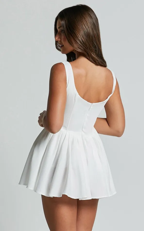 Showpo Carolyn Mini Dress 8211 Wide Strap Sleeveless Fit And Flare Dress In White Women Dresses