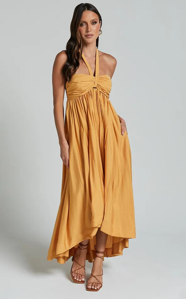 Showpo Carrol Midi Dress 8211 Halter Neck High Low Dress In Pollen Yellow Women Dresses Showpo Carrol Midi Dress 8211 Halter Neck High Low Dress In Pollen Yellow Women Dresses