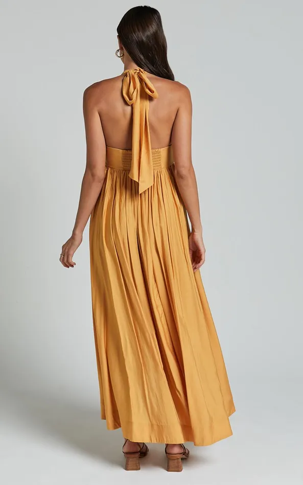 Showpo Carrol Midi Dress 8211 Halter Neck High Low Dress In Pollen Yellow Women Dresses