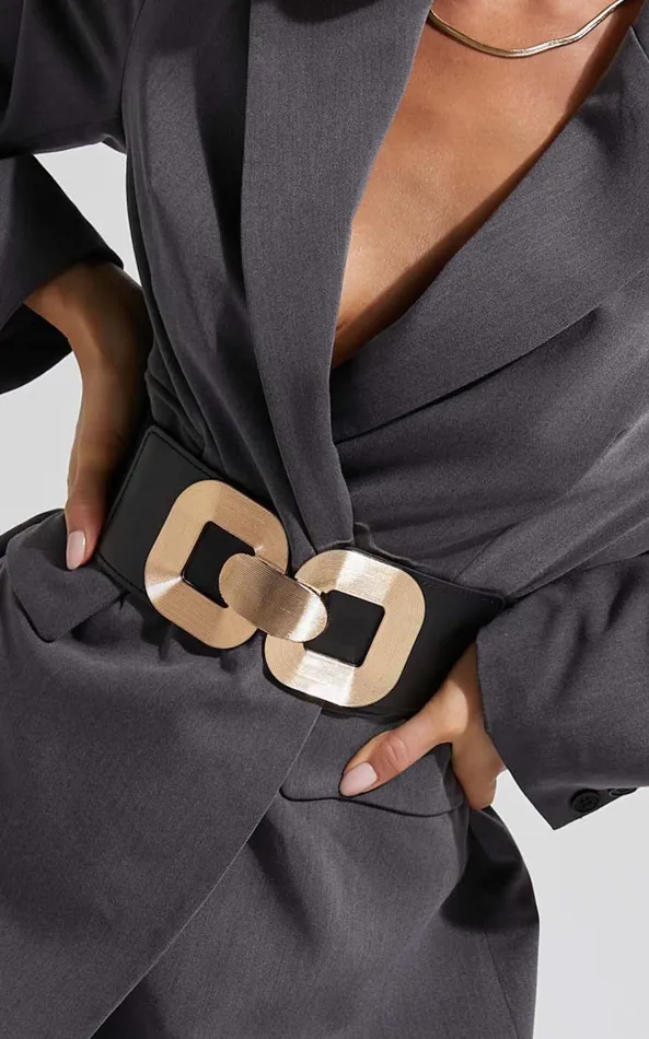 Showpo Cassia Belt 8211 Gold Buckle Detail Waist Belt In Black and Gold Women Belts Showpo Cassia Belt 8211 Gold Buckle Detail Waist Belt In Black and Gold Women Belts