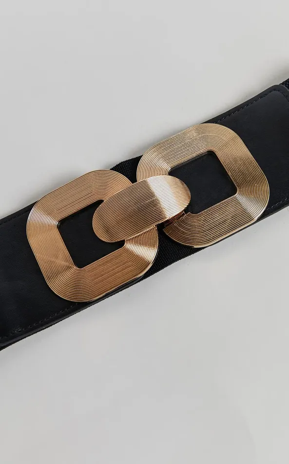 Showpo Cassia Belt 8211 Gold Buckle Detail Waist Belt In Black and Gold Women Belts