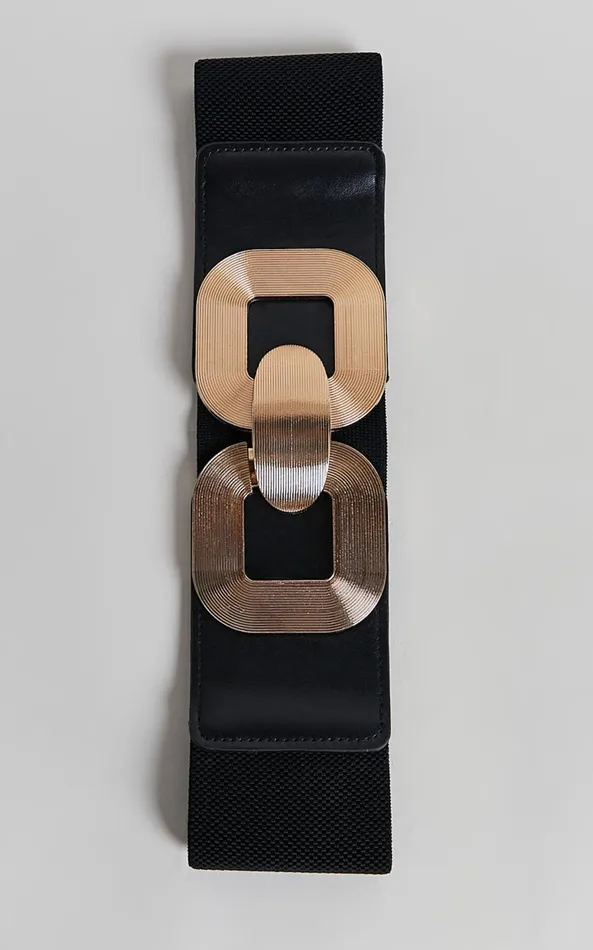 Showpo Cassia Belt 8211 Gold Buckle Detail Waist Belt In Black and Gold Women Belts