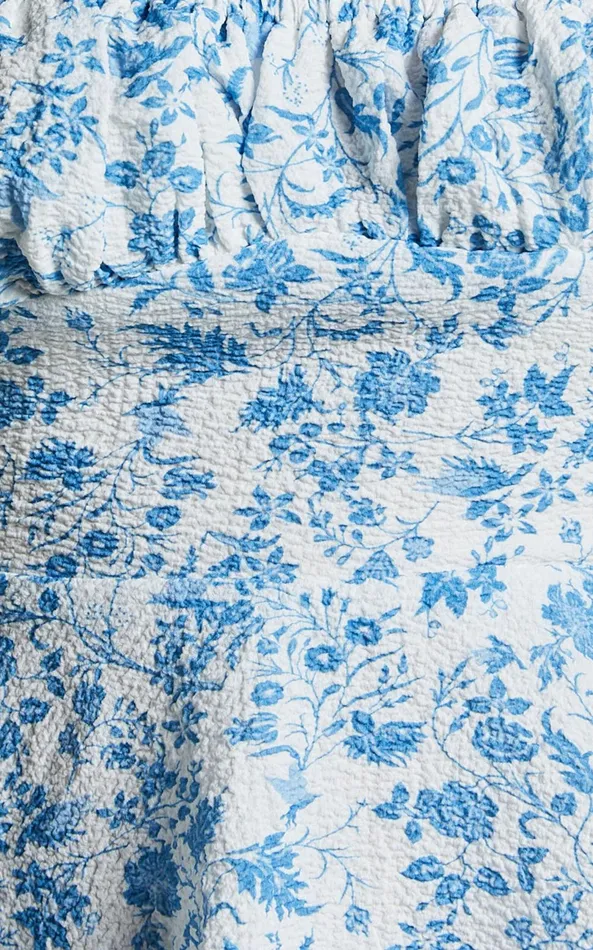 Showpo Cassia Mini Dress 8211 Ruched Bust Sleeveless Layered Dress In Blue And White Print Women Dresses