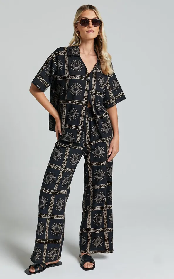 Showpo Cassidy Pant 8211 Elasticated Linen Look Pants In Black Sun Print Women Pants Showpo Cassidy Pant 8211 Elasticated Linen Look Pants In Black Sun Print Women Pants