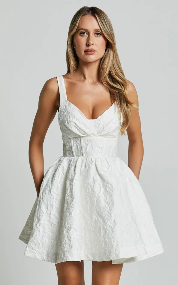 Showpo Cate Mini Dress 8211 Sweetheart Pleated Bust Jacquard Mini Dress In White Women Dresses Showpo Cate Mini Dress 8211 Sweetheart Pleated Bust Jacquard Mini Dress In White Women Dresses