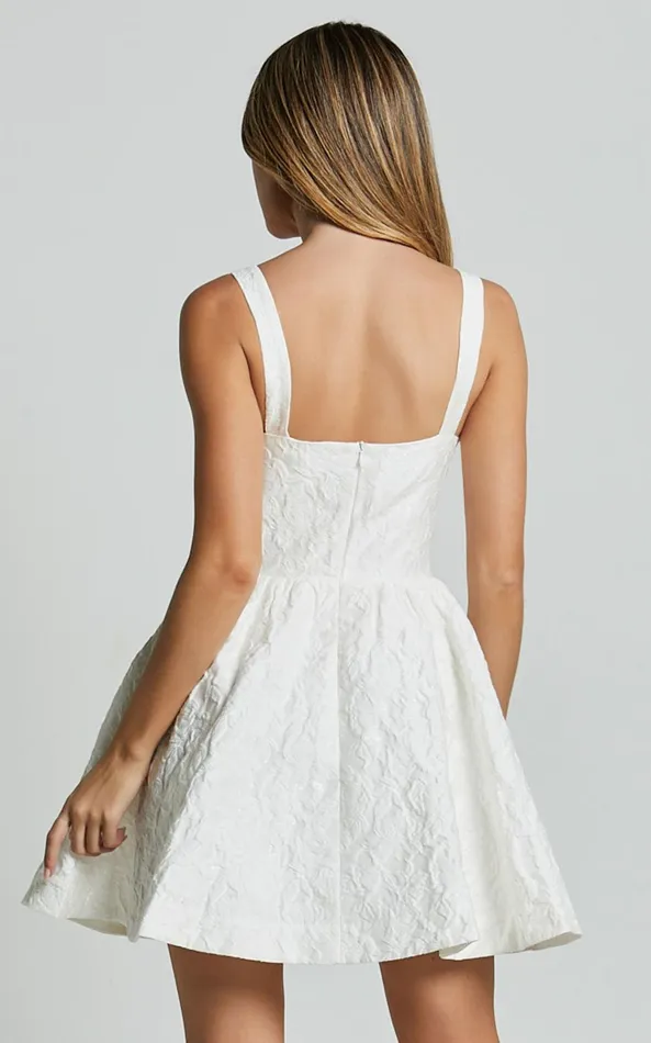 Showpo Cate Mini Dress 8211 Sweetheart Pleated Bust Jacquard Mini Dress In White Women Dresses