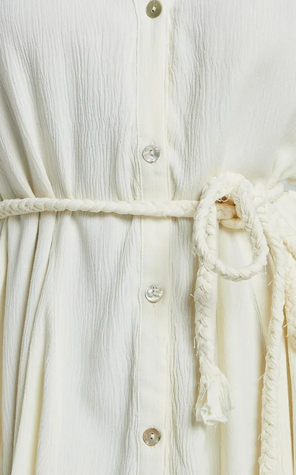 Showpo Cathe Mini Dress 8211 V Neck Button Through Short Flutter Sleeve Tie Waist In Off White Women Dresses