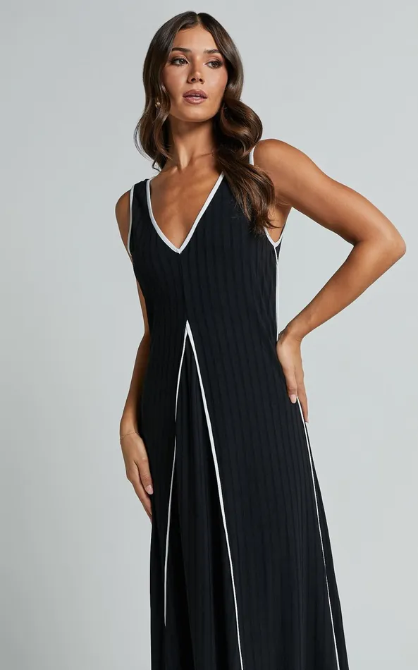 Showpo Cathleen Midi Dress 8211 Ribbed Sleeveless Low Back Dress In Black Women Dresses
