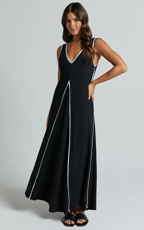 Showpo Cathleen Midi Dress 8211 Ribbed Sleeveless Low Back Dress In Black Women Dresses