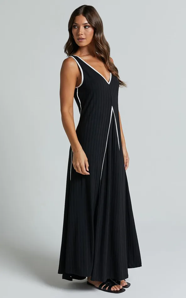 Showpo Cathleen Midi Dress 8211 Ribbed Sleeveless Low Back Dress In Black Women Dresses