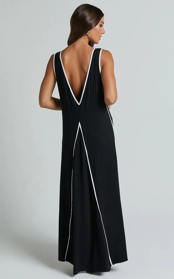 Showpo Cathleen Midi Dress 8211 Ribbed Sleeveless Low Back Dress In Black Women Dresses