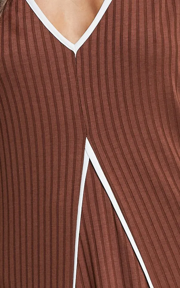 Showpo Cathleen Midi Dress 8211 Ribbed Sleeveless Low Back Dress In Chocolate With White Contrast Women Dresses