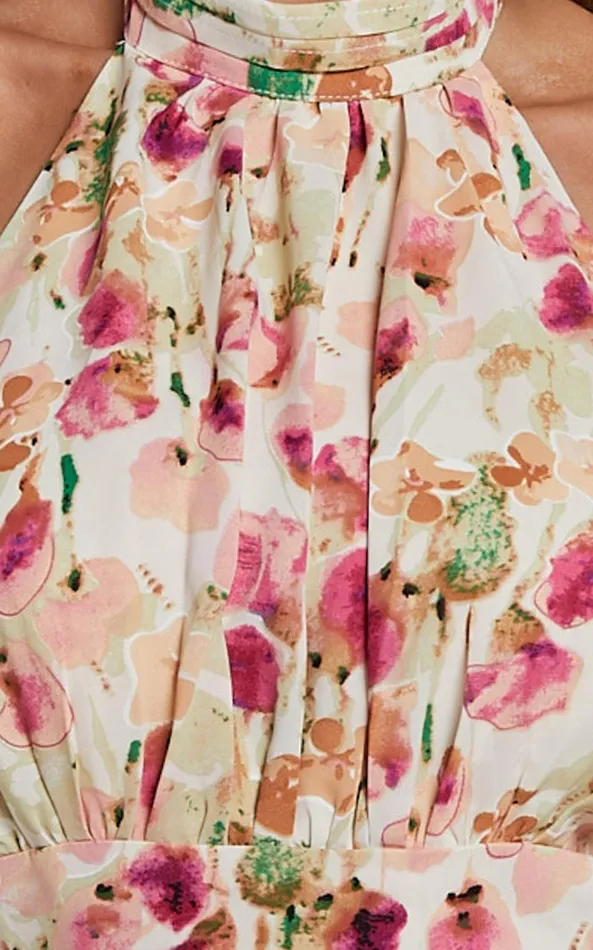 Showpo Cece Midi Dress 8211 Halter Neck Layered Dress In Pink Floral Women Dresses