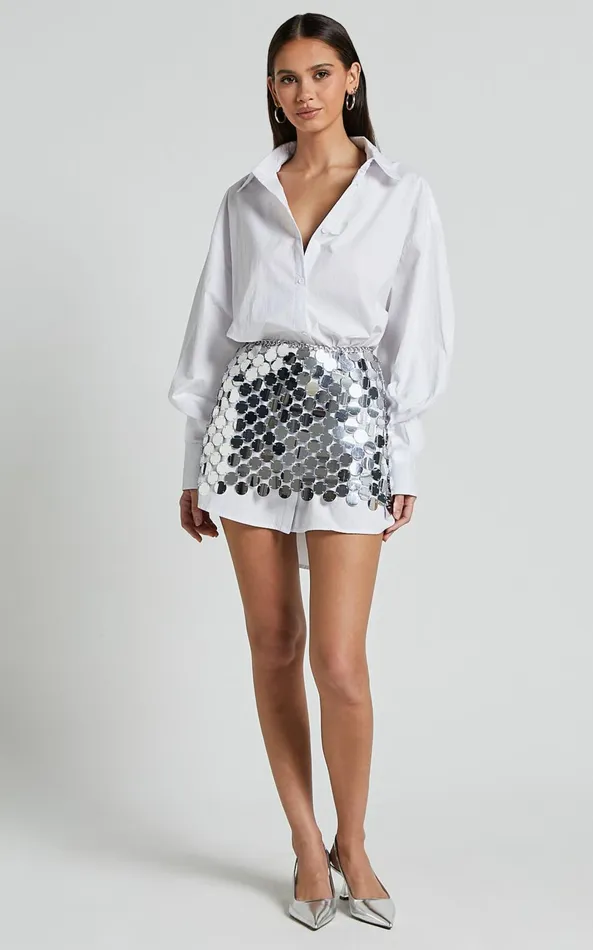 Showpo Cece Mini Skirt 8211 Circle Sequin Bodycon Skirt In Silver Women Skirts