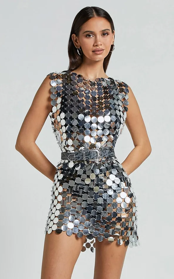 Showpo Cece Mini Skirt 8211 Circle Sequin Bodycon Skirt In Silver Women Skirts
